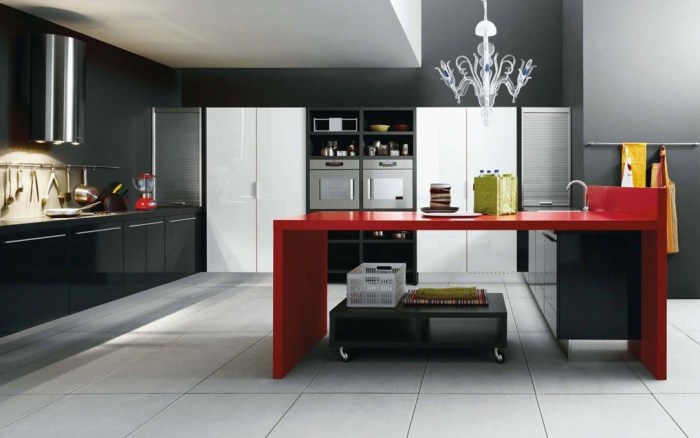 Black white and red kitchen decor