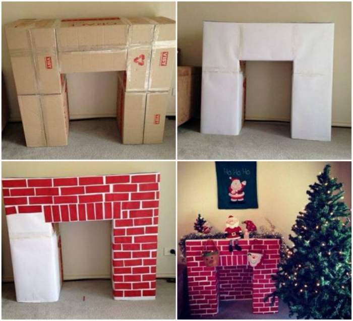 Diy cardboard fireplace for christmas