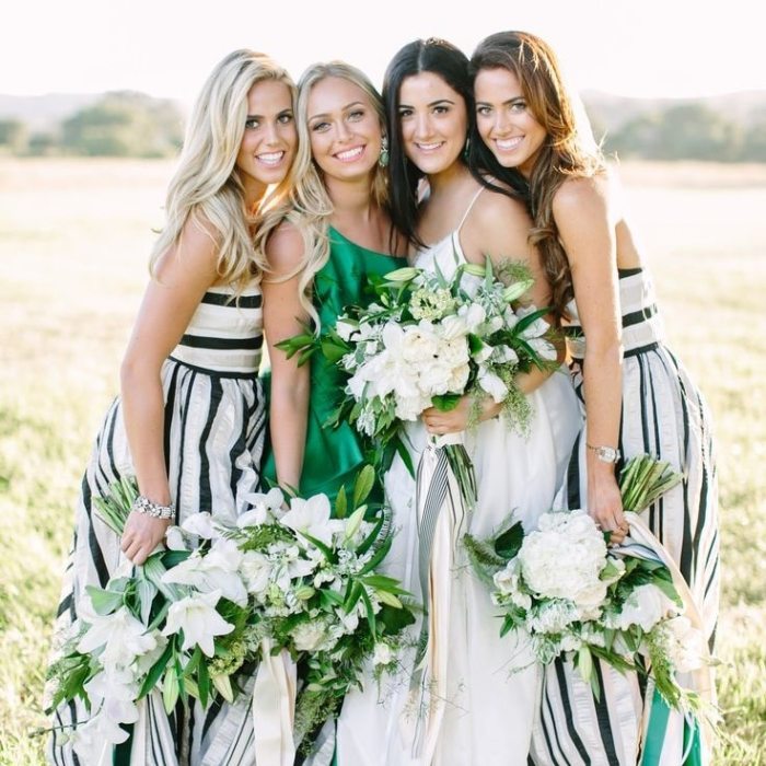 Wedding dress with emerald green accents